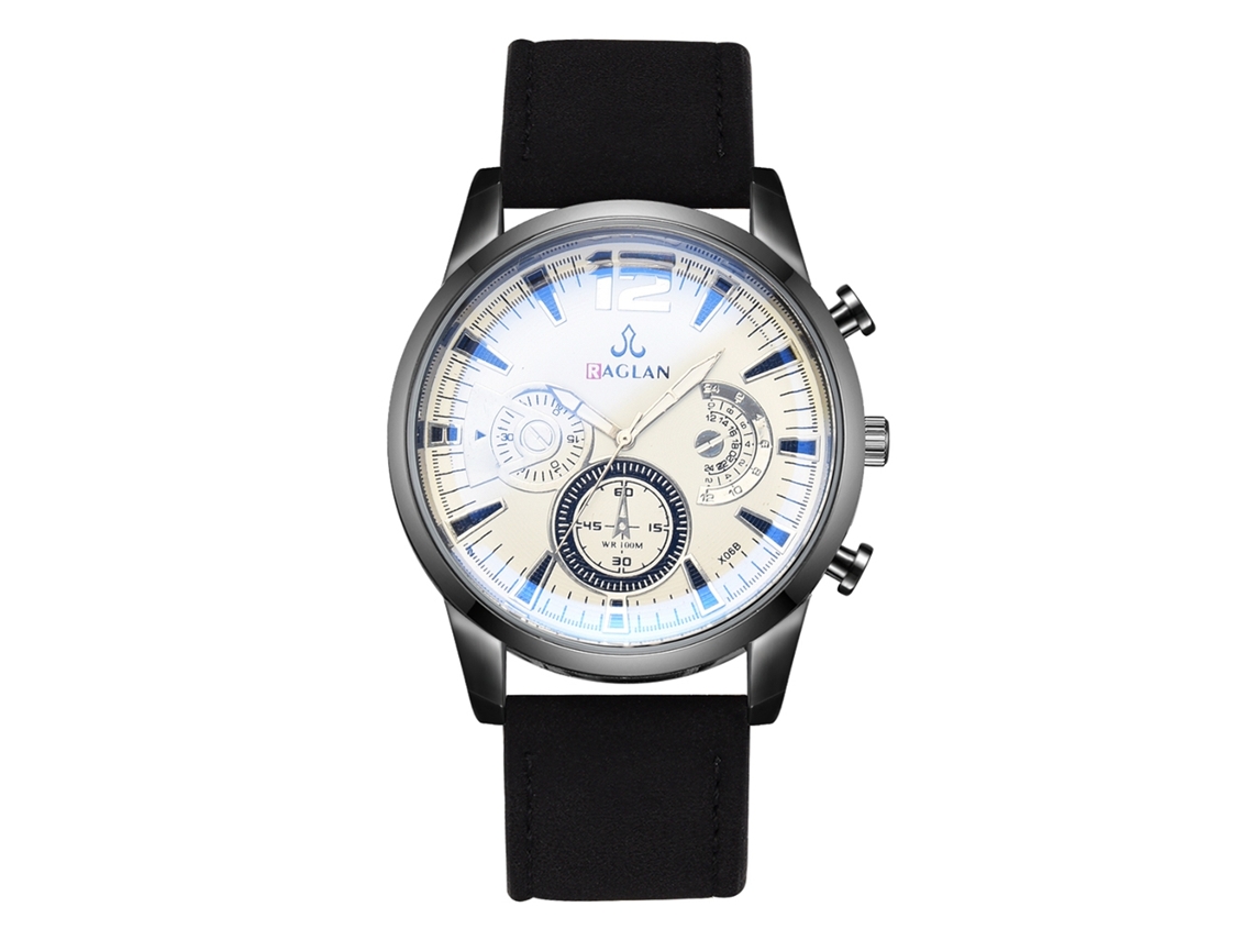 Reloj De Cuarzo Para Hombre Con Correa De Cuero Pu, Dial De Tres Ojos, Estilo Fashion Y Casual