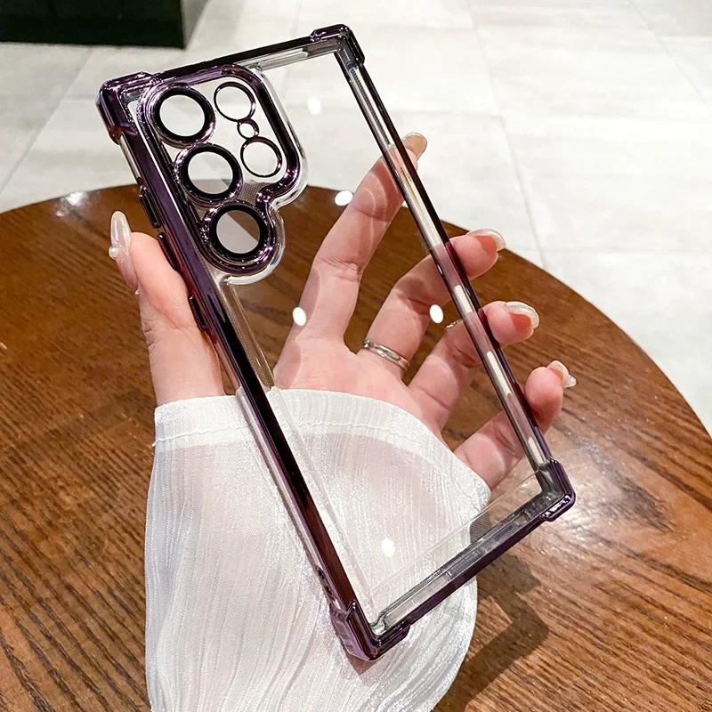 Capa Rígida E Resistente A Impactos, Transparente E Luxuosa, Com Revestimento Eletroplástico, Para Samsung S24 Ultra (roxo Escuro).