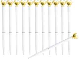 Conjunto de 12 Canetas Esferográficas Retráteis em Formato Coração, Metal Dourado. Presente Ideal para o Dia D