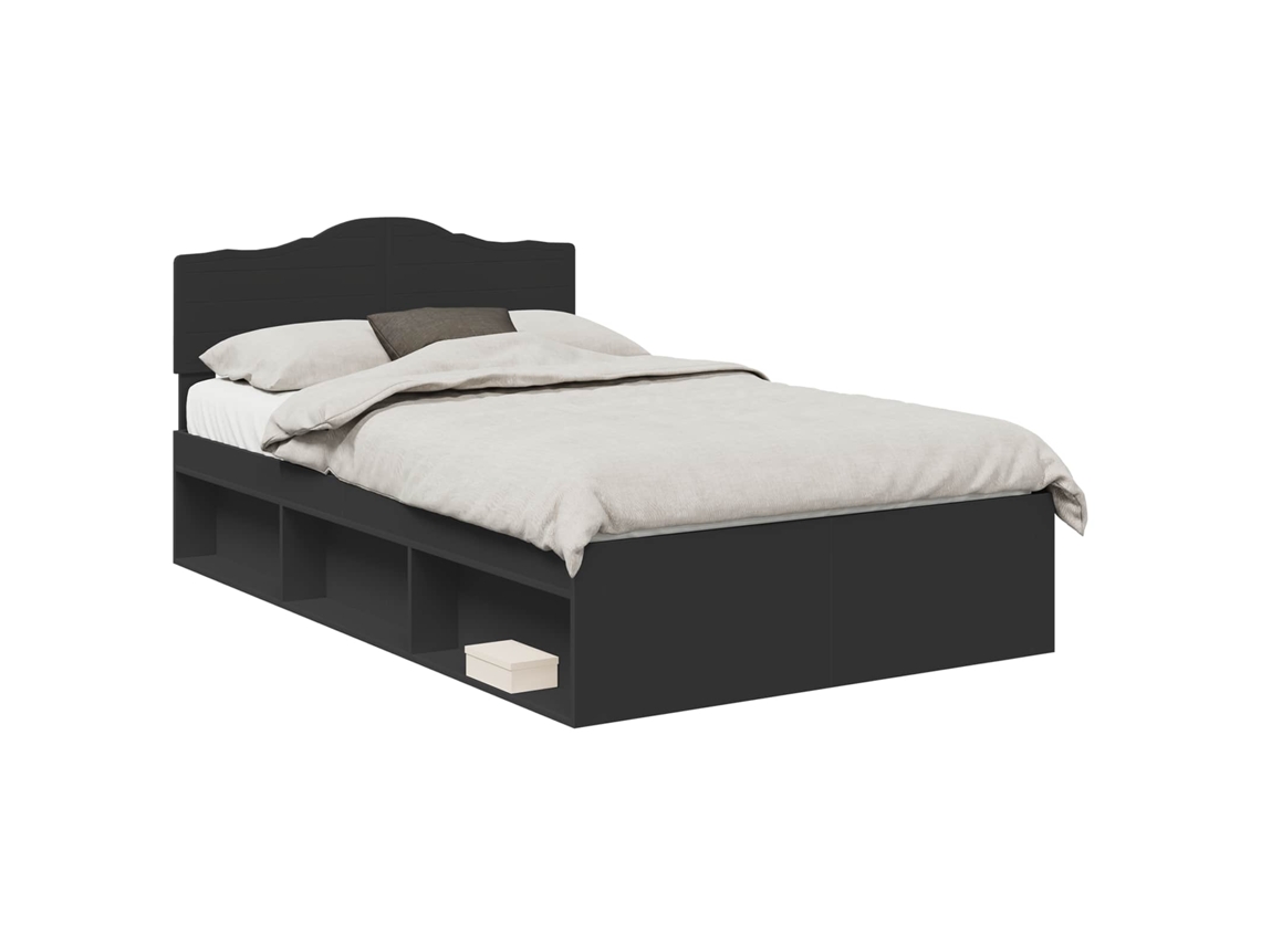 Cama De Casal | Camas Para Quarto | Estrutura Da Cama Preto 135 X 190 Cm Madeira De Pinheiro Sólida