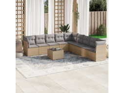 Vidaxl 10 Pcs Conjunto De Sofás P/ Jardim Com Almofadões Vime Pe Bege