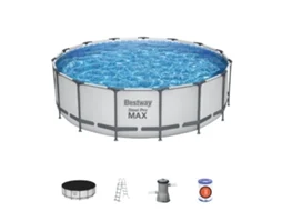 Piscina Tubular Redonda Bestway Steel Pro Max 457x122 Cm Com Filtro De Cartucho De 3.028 L/h, Cobertura E Escada