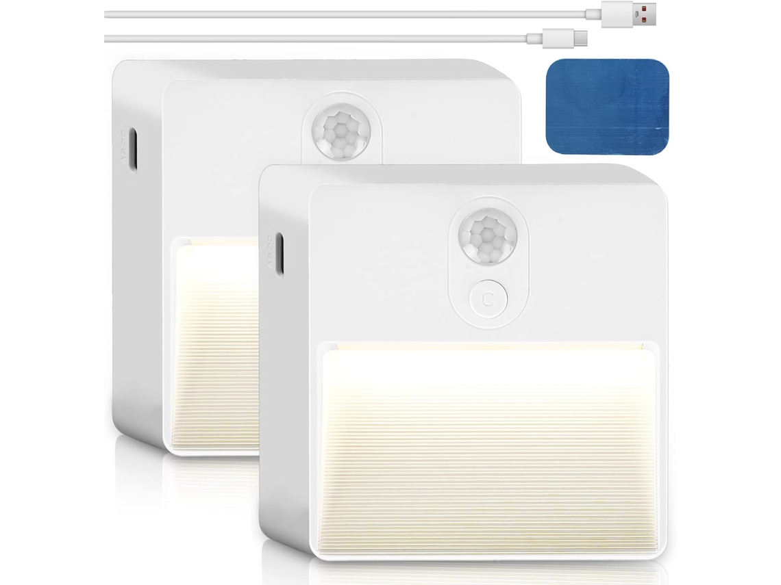 Conjunto De 2 Luzes Noturnas Led Recarregáveis Via Usb Com Sensor