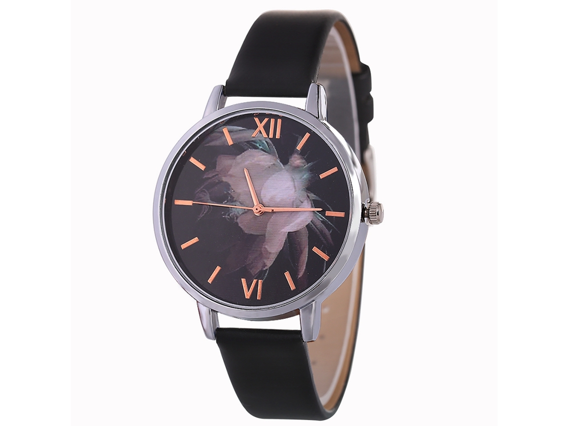 Relógio de Pulso Feminino de Couro com Mostrador Preto Moderno e Elegante Quartz Watch