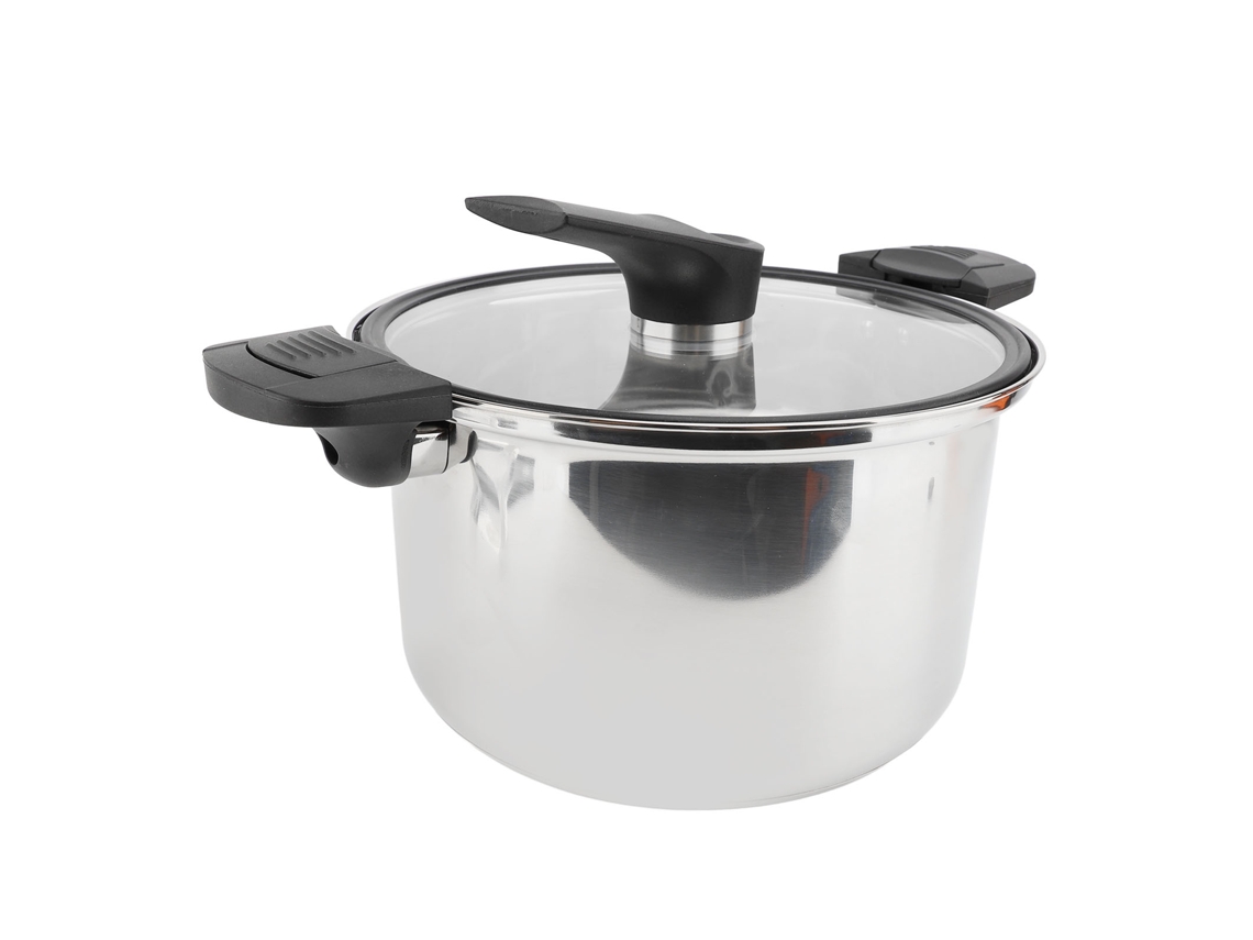 Panela de micro pressão multifuncional de aço inox 304 com tampa de vidro, 20cm S/MARCA