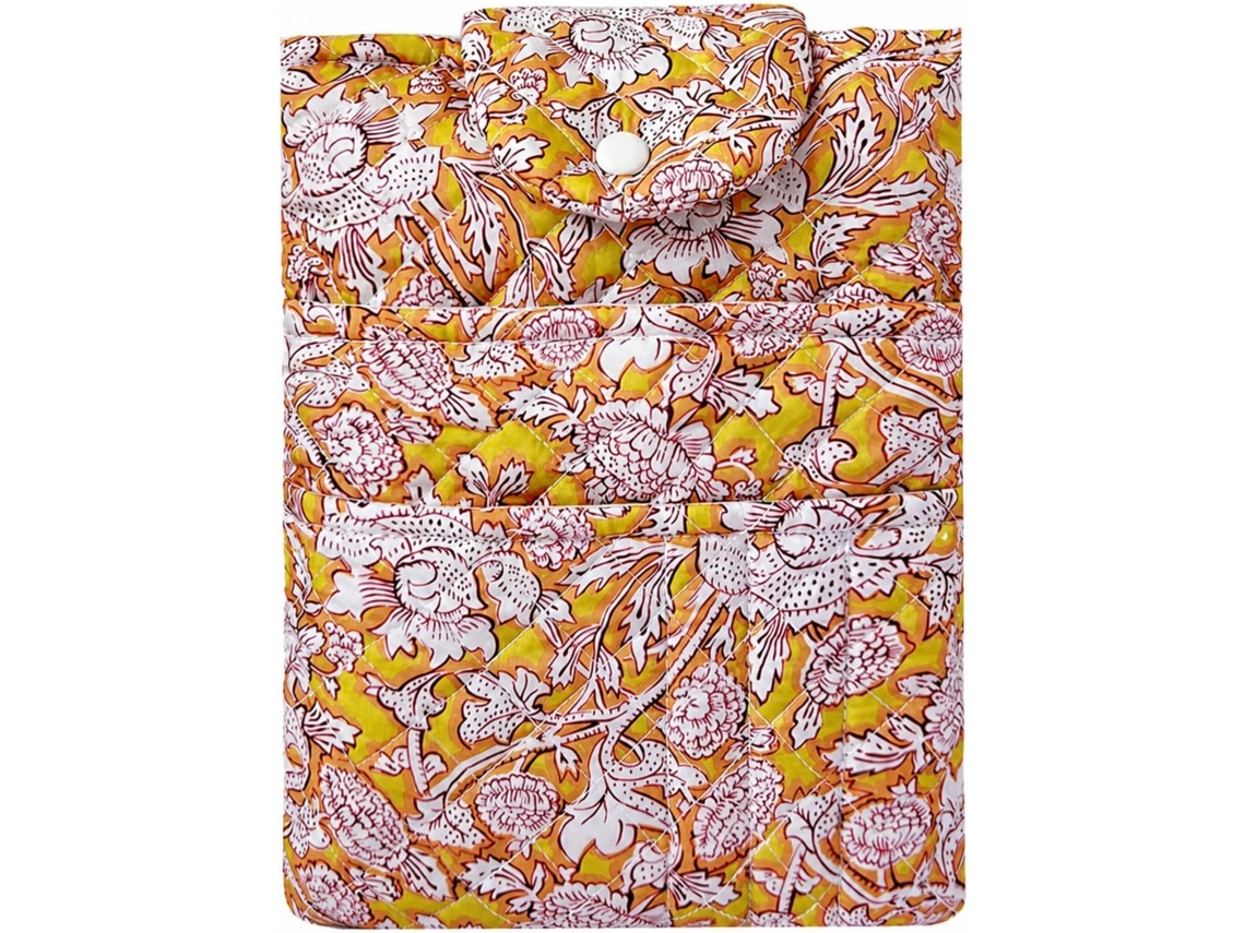 Nécessaire Com Bolsos Multiuso, Estampa Floral Acolchoada Amarela