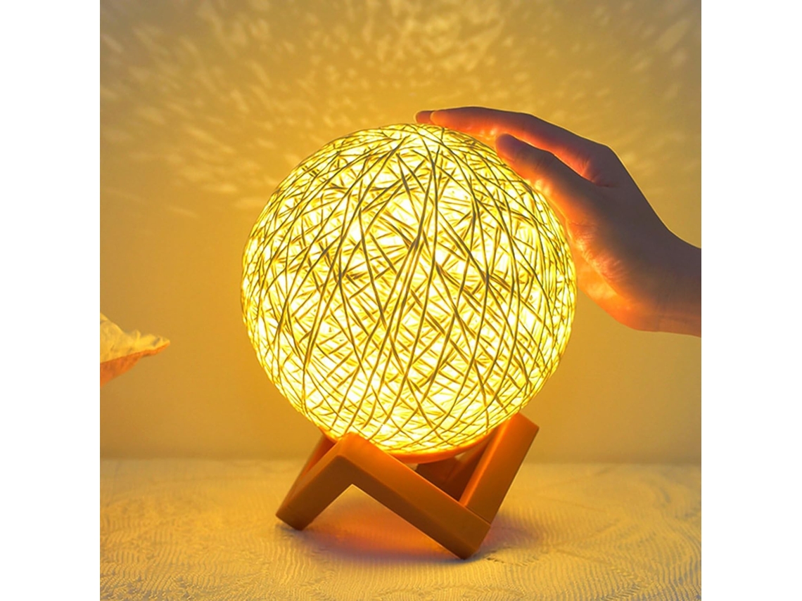 Luminária De Mesa Led Dimerizável Herchr, Em Madeira E Rattan, Com Cabo Usb, Luz Noturna Monocromática Para Quarto