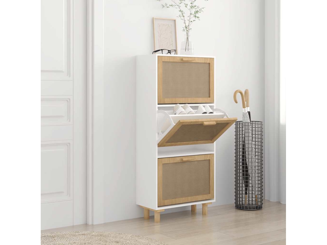 Vidaxl Sapateira 52x25x115 Cm Derivados De Madeira/vime Natural Branco