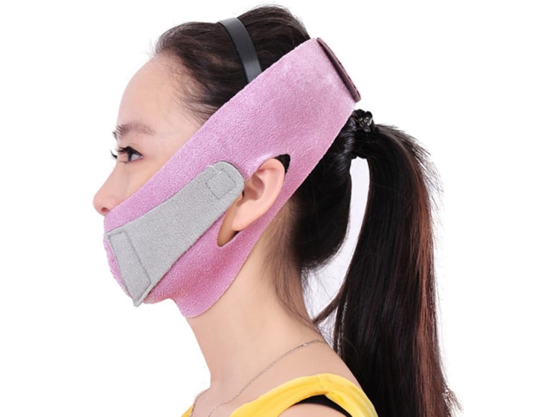 Máscara Facial De Neoprene Fina E Elástica Com Efeito Lifting E Faixa De Cabeça Para Firmar O Queixo.