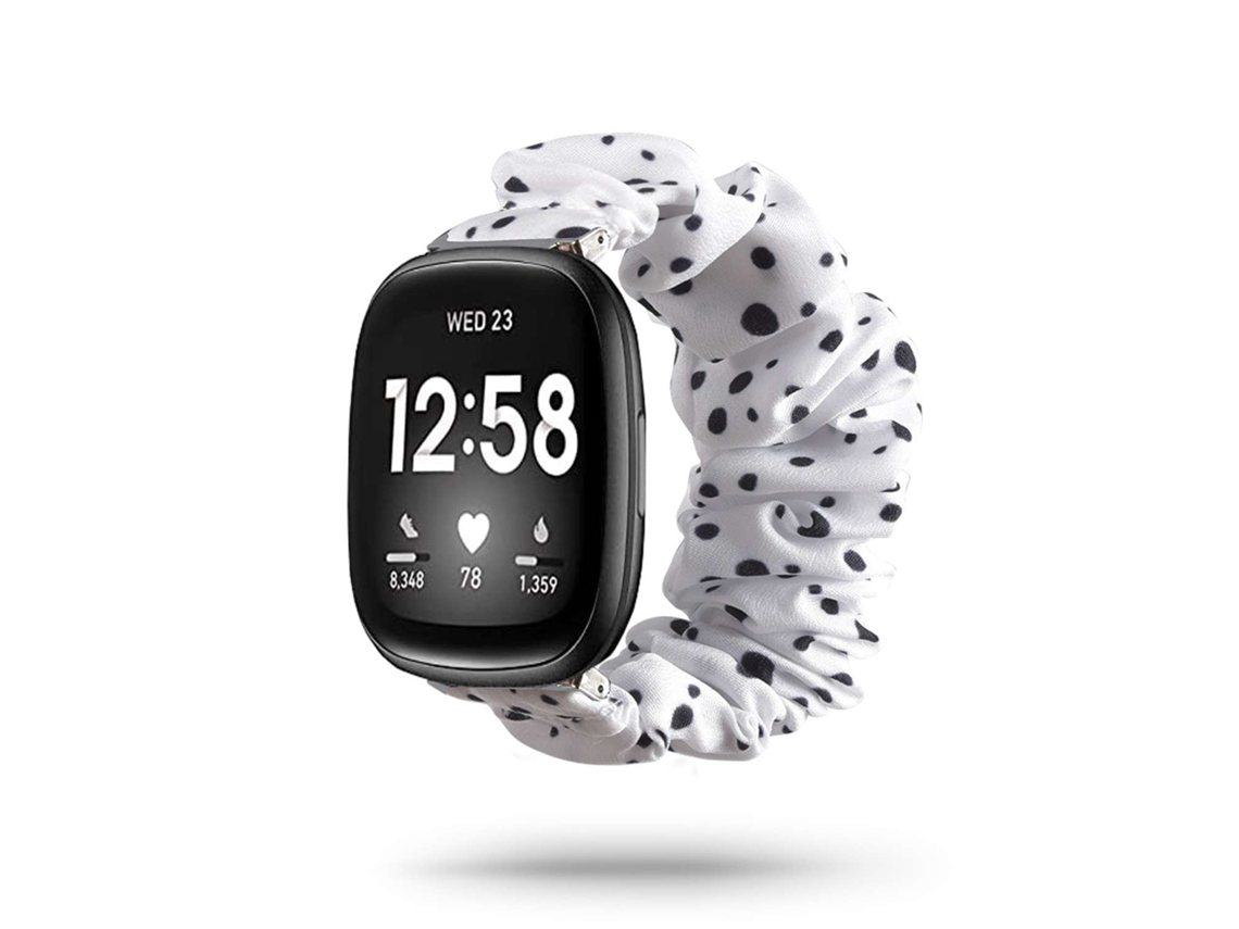 Bracelete Fitbit Versa 3 Pulseira Scrunchie Preto e Branco