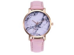 Relógio de casal Zhoulianfa com mostrador redondo de mármore branco, movimento de quartzo e pulseira de PU (rosa)
