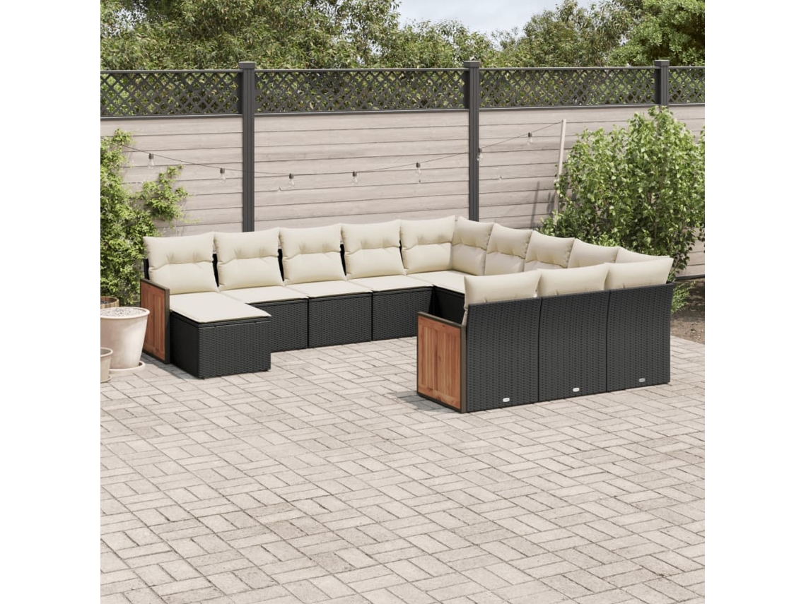 Vidaxl 12 Pcs Conjunto De Sofás De Jardim C/ Almofadões Vime Pe Preto