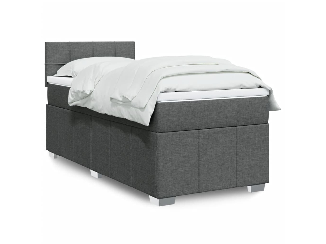 Vidaxl Cama Com Molas/colchão 100x200 Cm Tecido Cinza-escuro