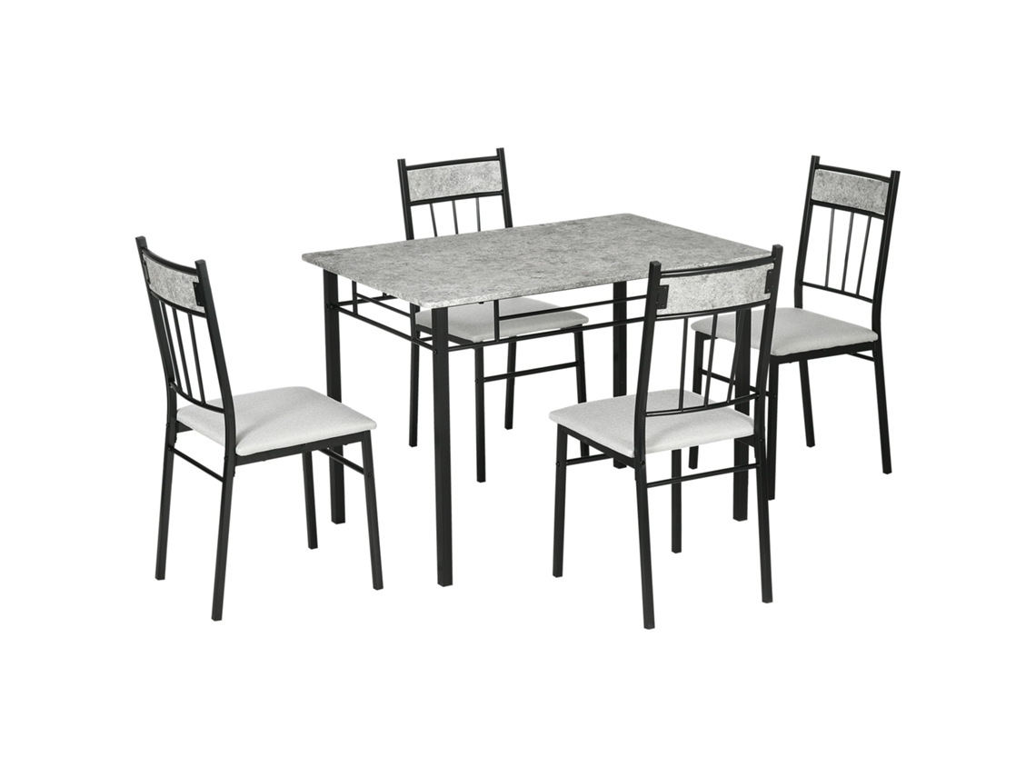 Conjunto de mesa e 4 cadeiras BTFORUS para jantar em metal e MDF, cinza e preto