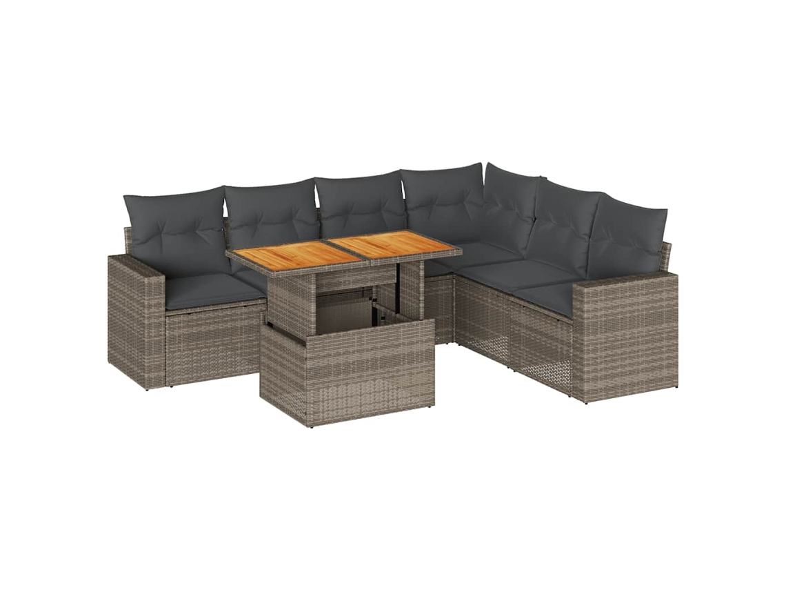 Conjunto de 7 Sofás para Jardim com Almofadões Vime Pe Cinzento MAISON EXCLUSIVE (7 pcs)