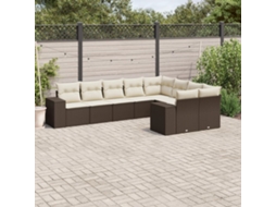 Vidaxl 9 Pcs Conjunto Sofás P/ Jardim C/ Almofadões Vime Pe Castanho
