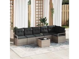 Vidaxl Conjunto De Sofás 7 Unid. Cinzeto Vime Pe