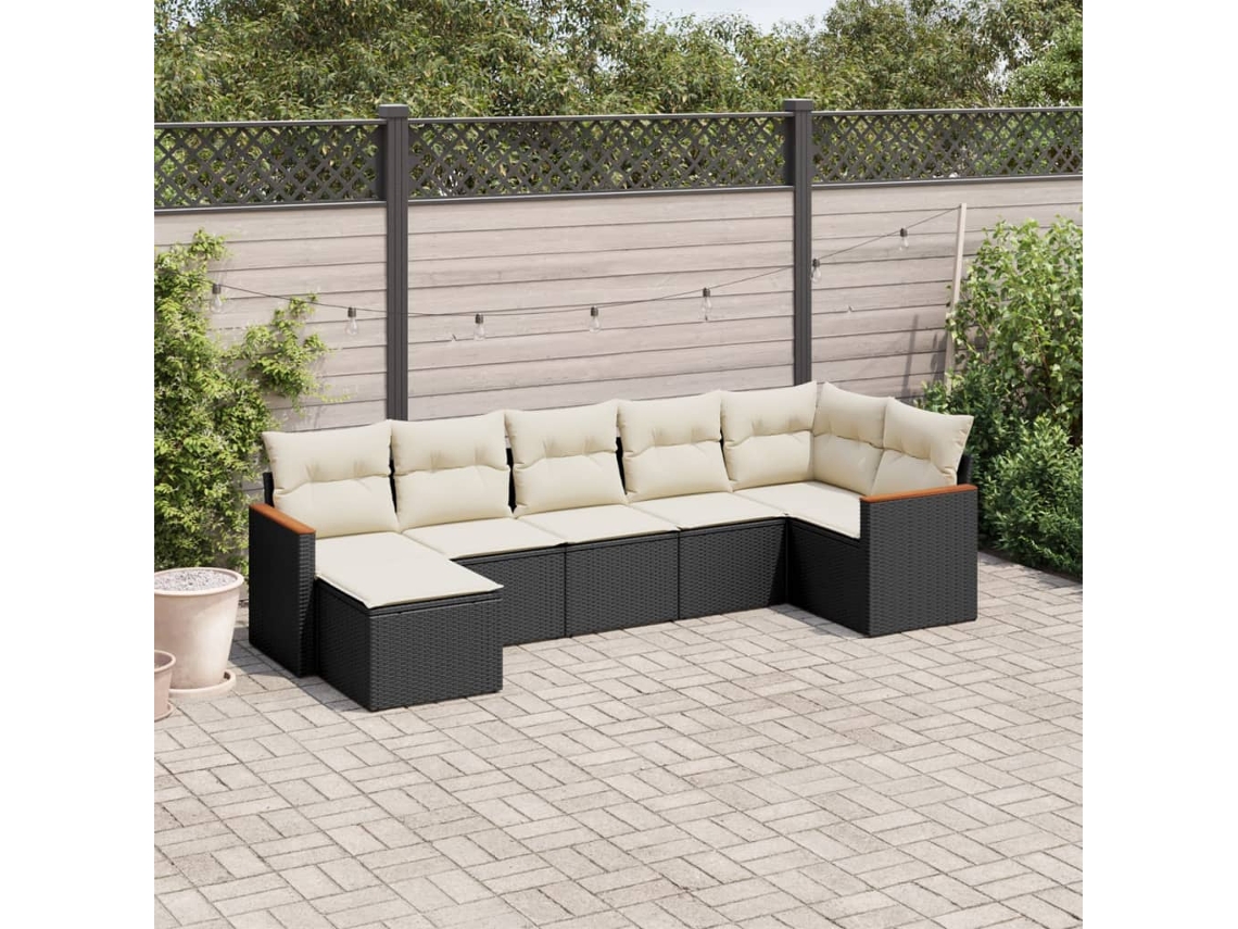 Vidaxl 7 Pcs Conjunto De Sofás P/ Jardim C/ Almofadões Vime Pe Preto