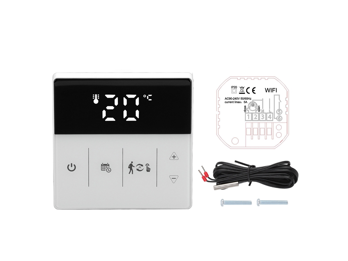 Termostato inteligente com tela touch controle por app e voz Wi-Fi 90-240V preto e branco