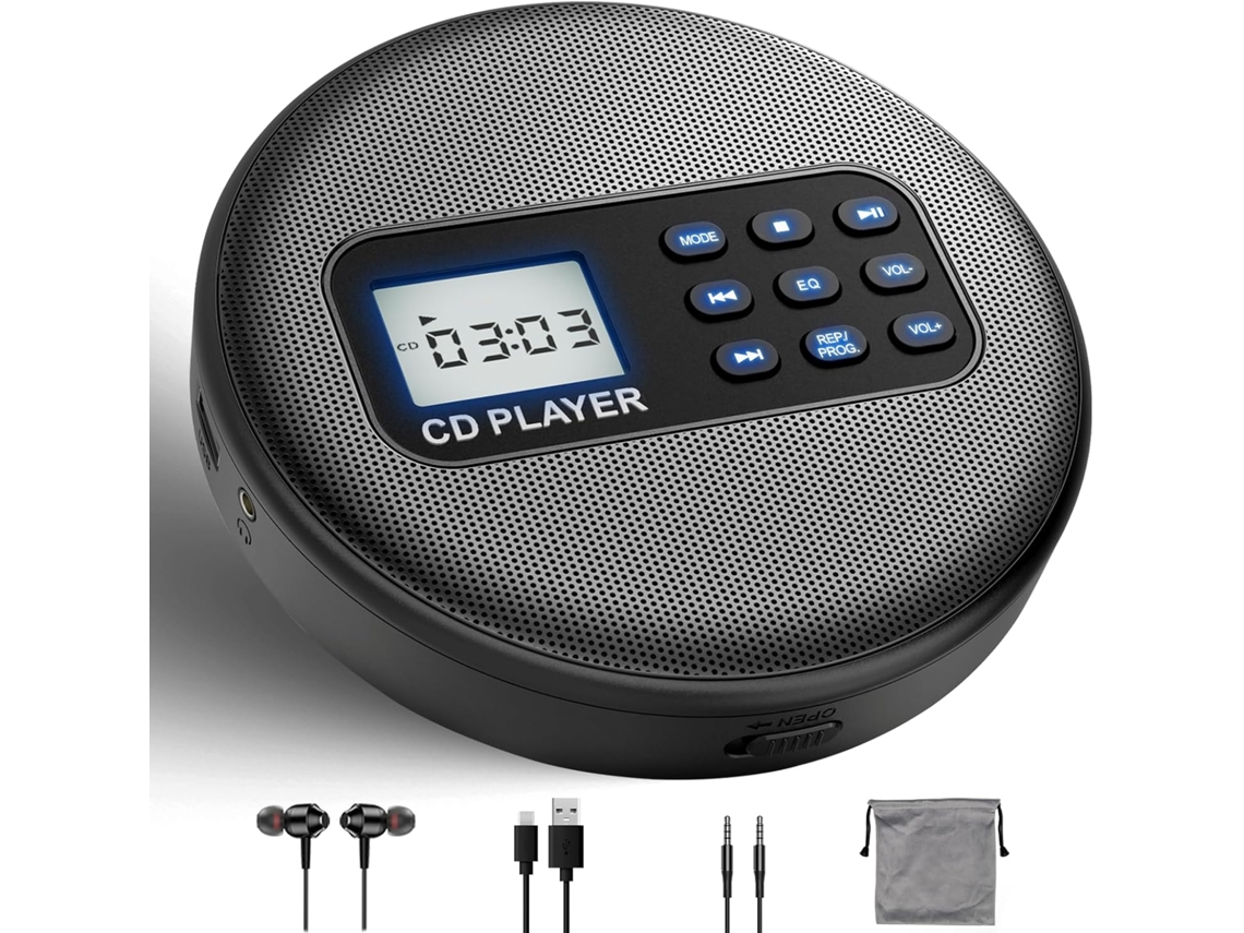 Leitor Cd Portátil Pusokei Com Bluetooth, De De Mesa Recarregável Com Dois Alto-falantes E Entrada Para Fones