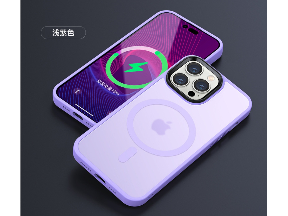 Capa Magnética Sucção Magsafe Sensor para iPhone 13 Pele Roxo