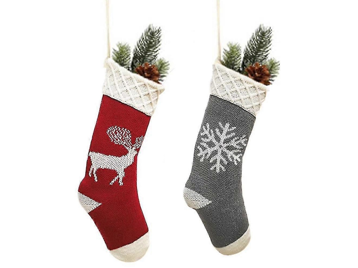 Meias De Natal, Pacote Com 2 Personagens De Natal Tricotados À Mão Para Decoração De Festa Em Família Olysi Shop