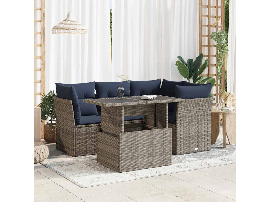 Vidaxl 5 Pcs Conjunto Sofás De Jardim C/ Almofadões Acácia E Vime Pe