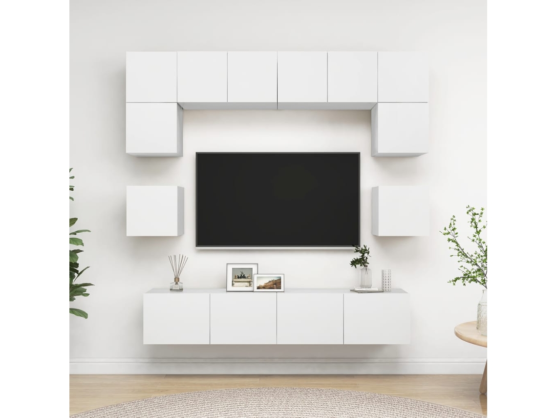 Vidaxl 8 Pcs Conjunto De Móveis De Tv Derivados De Madeira Branco