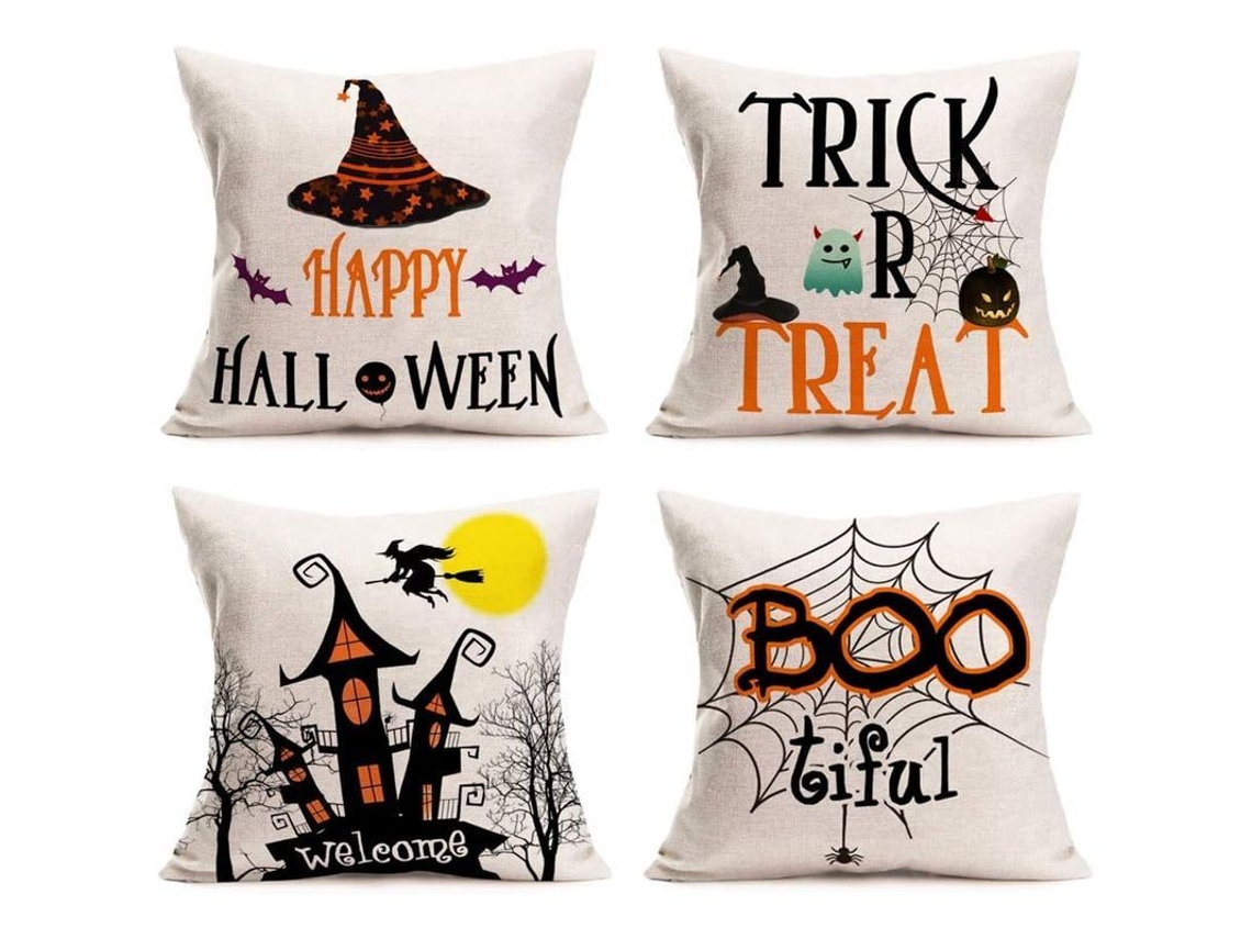 2026 fundas de Almofada para Halloween Linjou, 4 Piezas de Algodão e Linho, 45x45cm