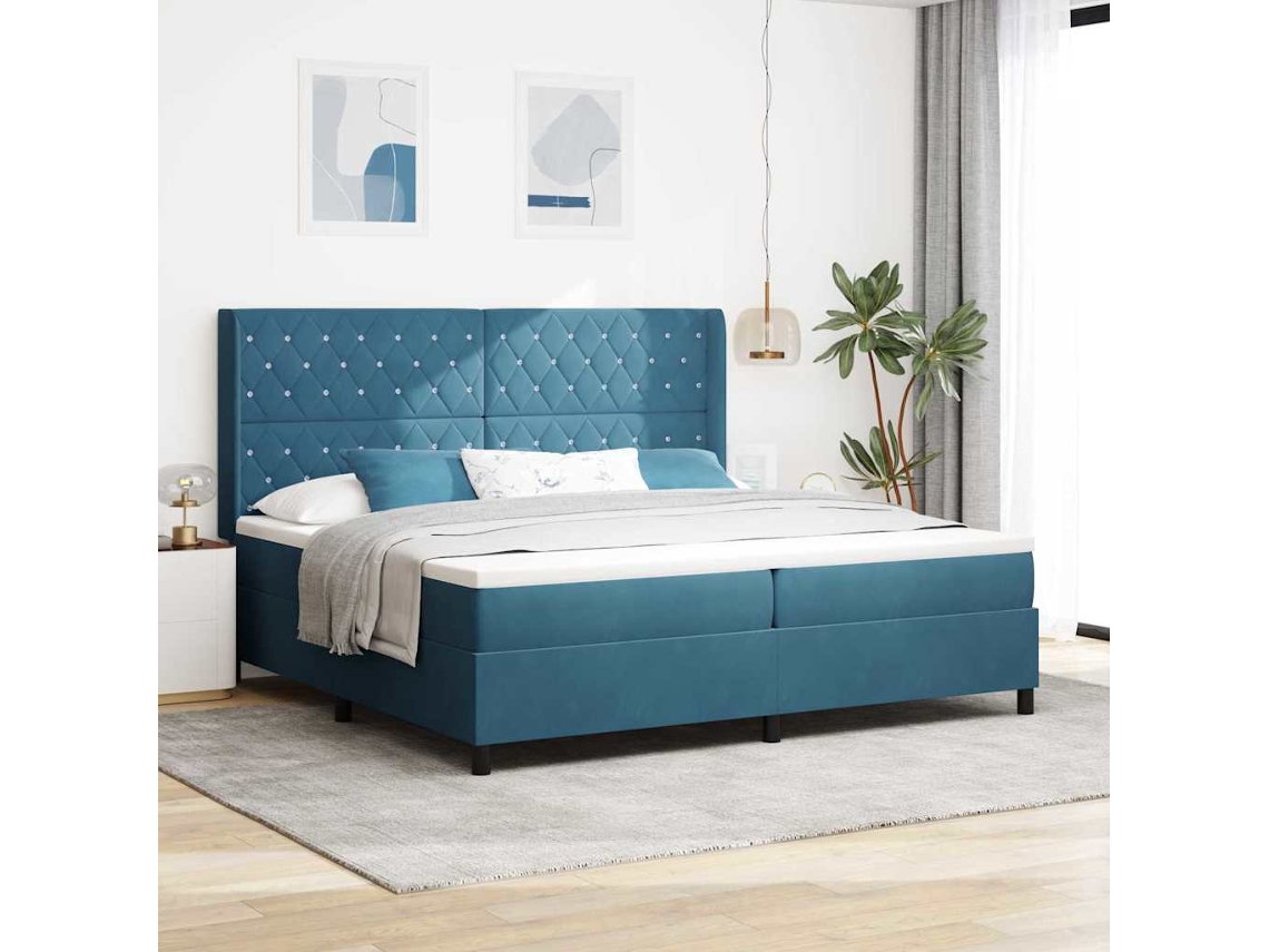 Vidaxl Cama Box Com Colchão Com Led Azul 200 X 200 Cm Veludo