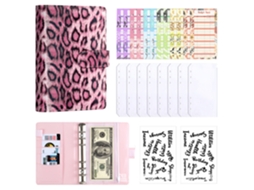 A6 Leopard Print Macaron Binder Notebook Cash Budget Organizer Set, Pink Cover With 8-zipper Pockets, 12-budget Cards
