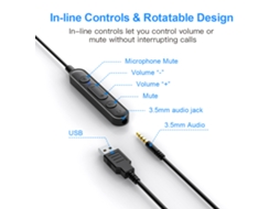Aetheria new Bee H360 Fone de Ouvido com Microfone Usb/3.5mm para Call Center com Controle de Volume e Banda Ajustável
