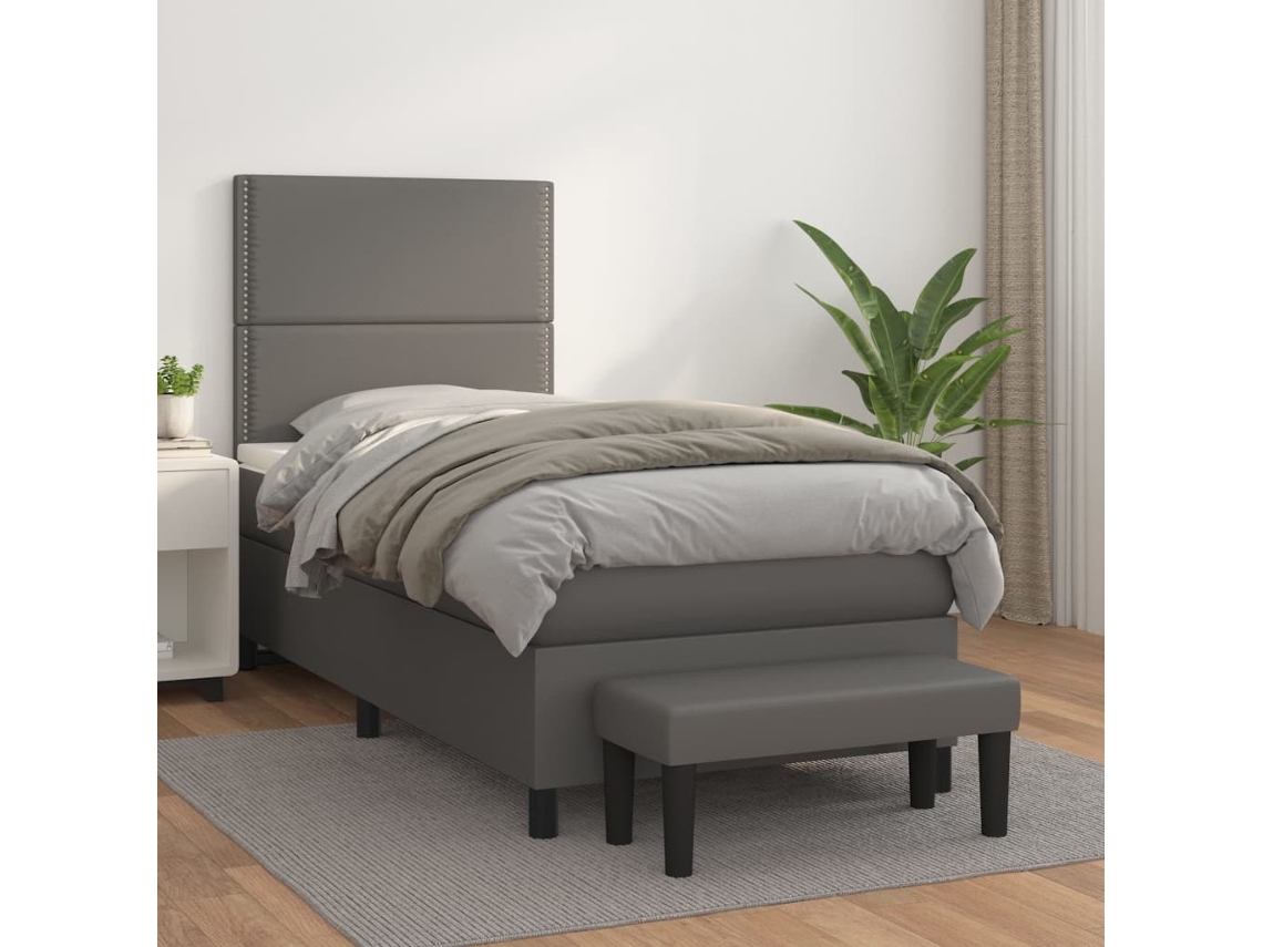 Cama Com Molas/colchão 100x200 Cm Couro Artificial Cinzento