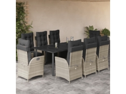 Vidaxl 9 Pcs Conjunto De Jantar P/ Jardim C/ Almofadões Cinzento Claro