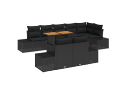 Conjunto 9 Sofá De Jardim Vidaxl Preto Vime Pe (100 X 55 X 73 Cm)