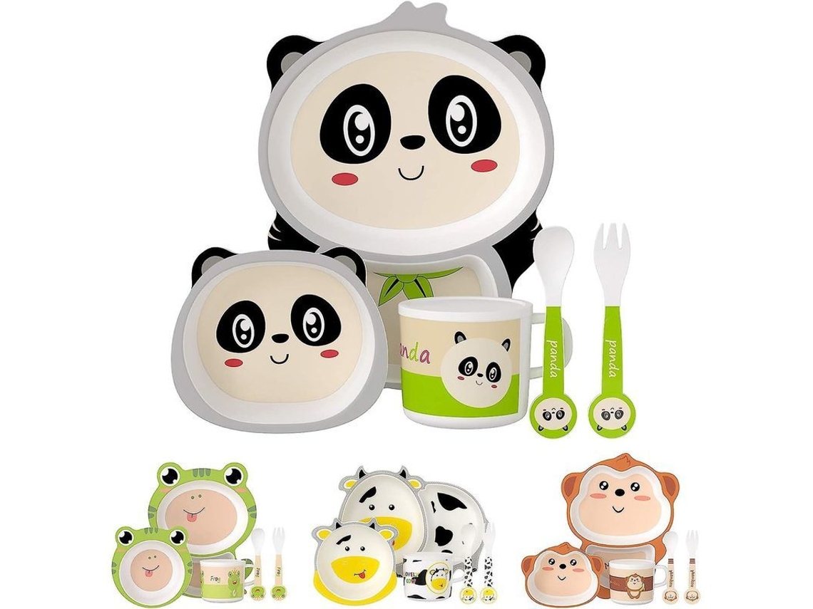 Set De Vajilla Para Niños Com 5 Piezas Com Fibra De Bambú: Prato, Taça, Colher, Garfo E Panda