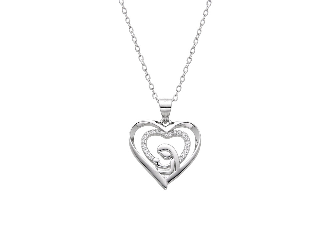 Colar S925 Pingente Coração Mãe e Filho Prateado, com Zircônia, Prenda Elegante para o Dia Da, Ergonômico, Uso Diário STELASPLEN