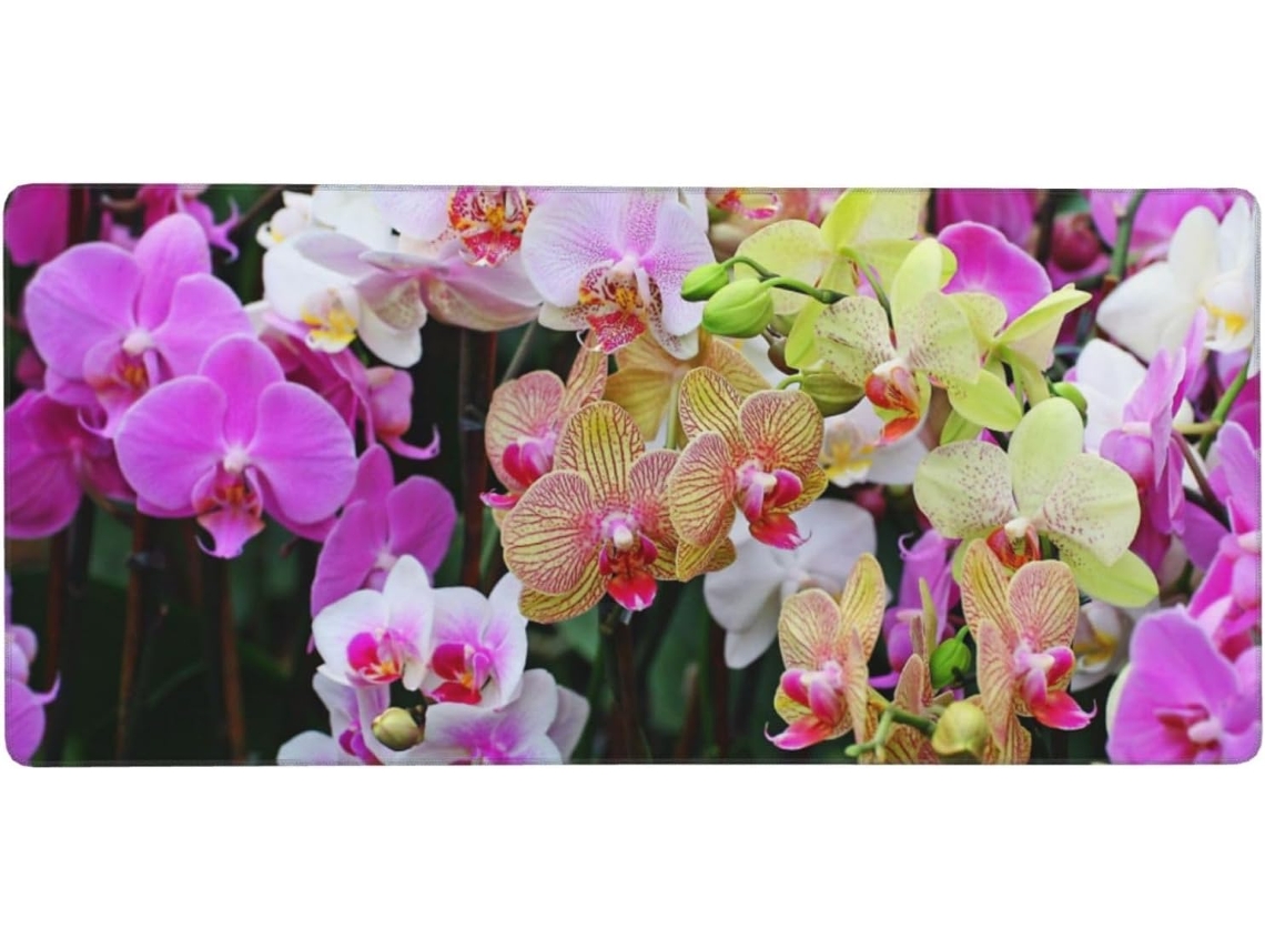 Mousepad para Computador de Grande Formato com Estampa Orquídeas, Base Borracha Antiderrapante, 40 X 90 Cm