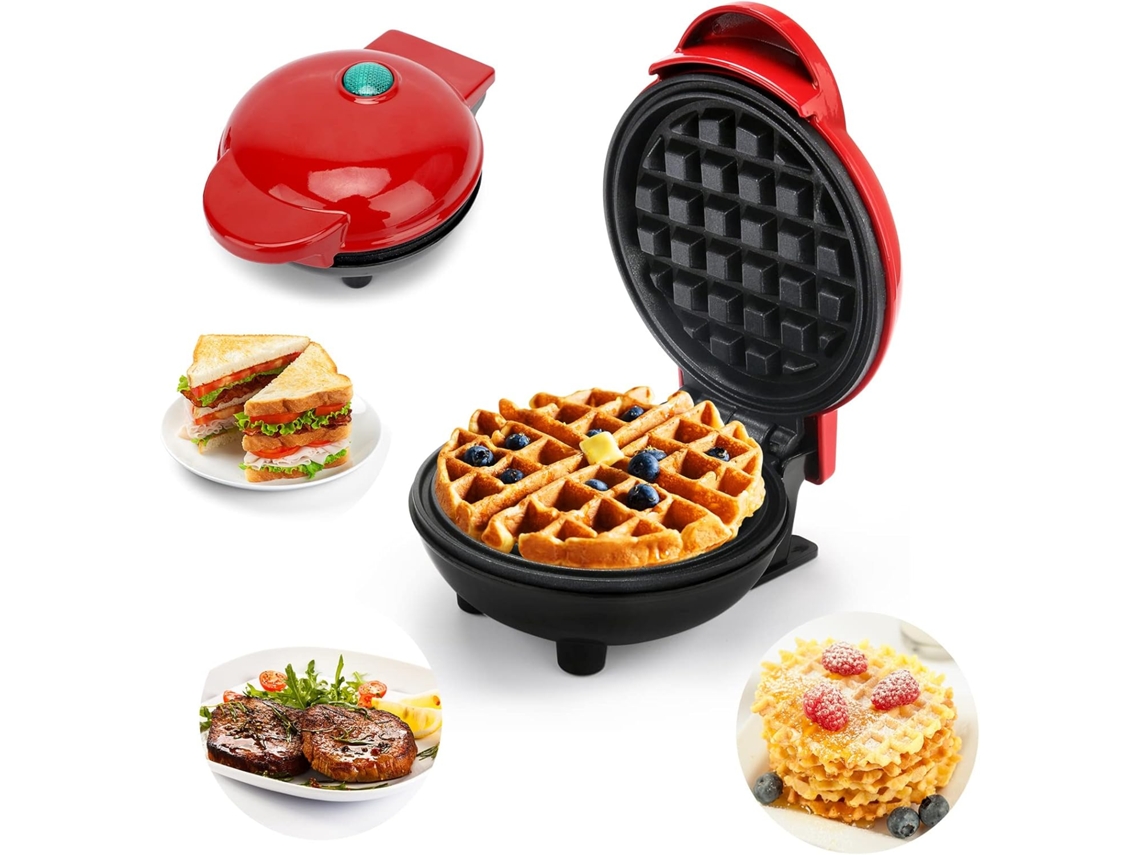 (vermelho) Mini Máquina De Waffle Redonda E Máquina De Waffle Para Panquecas, Ideal Para Presentes De Natal, Dia Das Mães