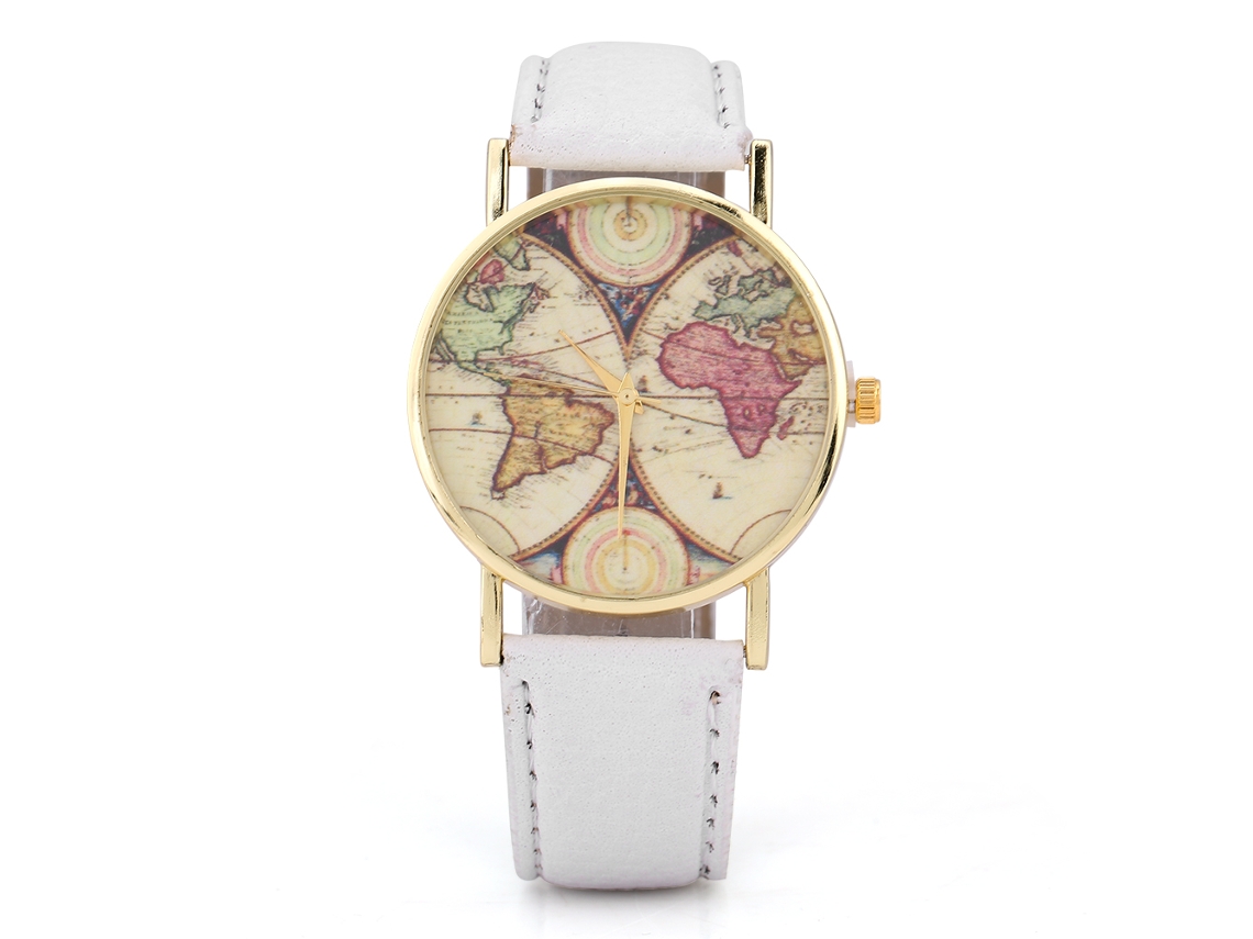 Relógio de Pulso Feminino de Quartzo Analógico com Pulseira de Couro Pu Branco Estilo Elegante