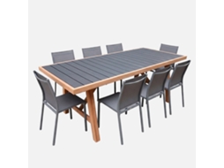 Conjunto De Jardim Com Mesa Em Madeira De Seringueira E Alumínio Com 8 Cadeiras, Antracite
