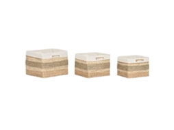 Conjunto de 3 Cestos de Fibra de Junco Natural, 40x33x28cm ALEXANDRA HOUSE LIVING