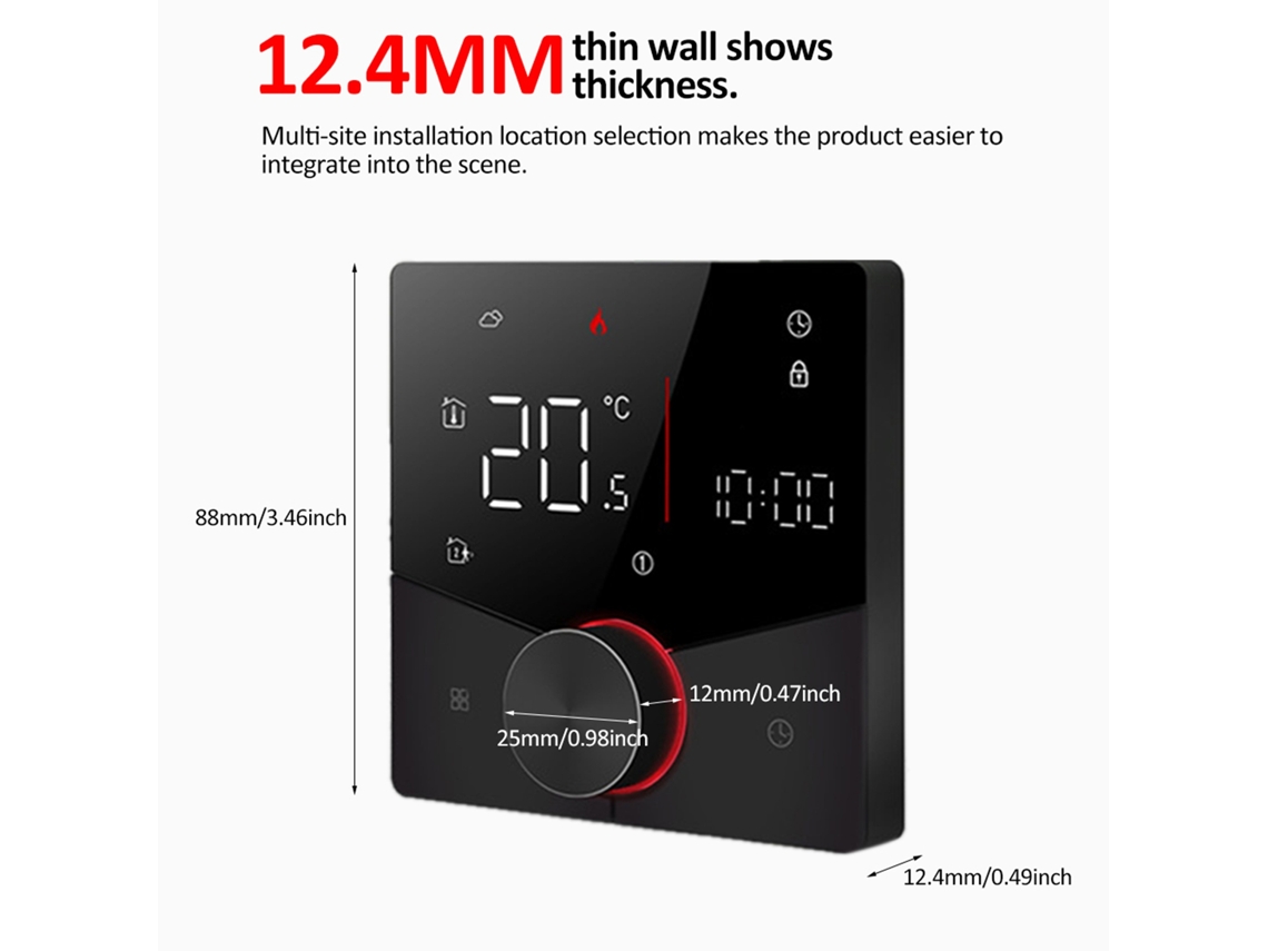 TERMOSTATO WIFI YURU, controle por app, touchscreen, LCD, programável, semanal, casa, escola, hotel