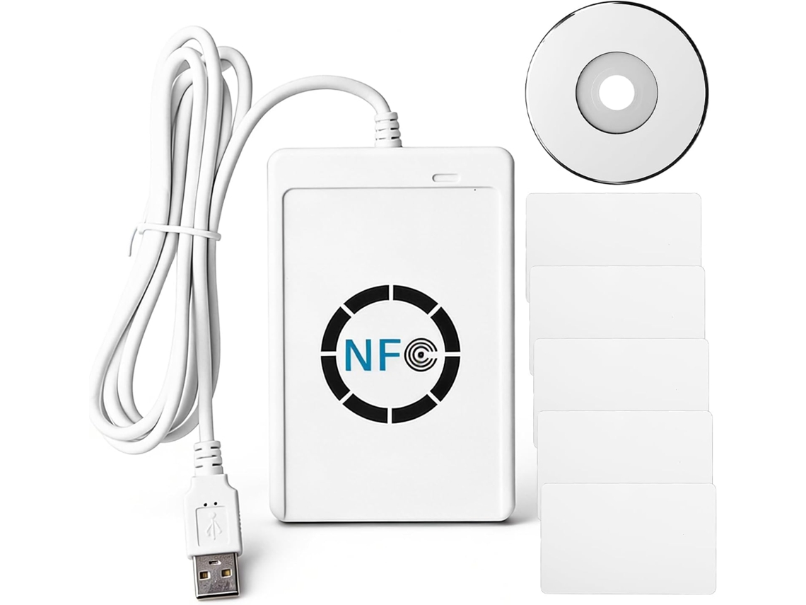 Leitor de cartão inteligente NFC sem contato - Duplicador de cartão NFC - Com 5 cartões em branco e cabo - Para controle de acesso -