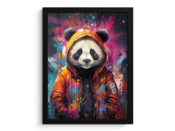 Poster Emoldurado Panda - Casaco - Graffiti - Laranja 30x40 Cm