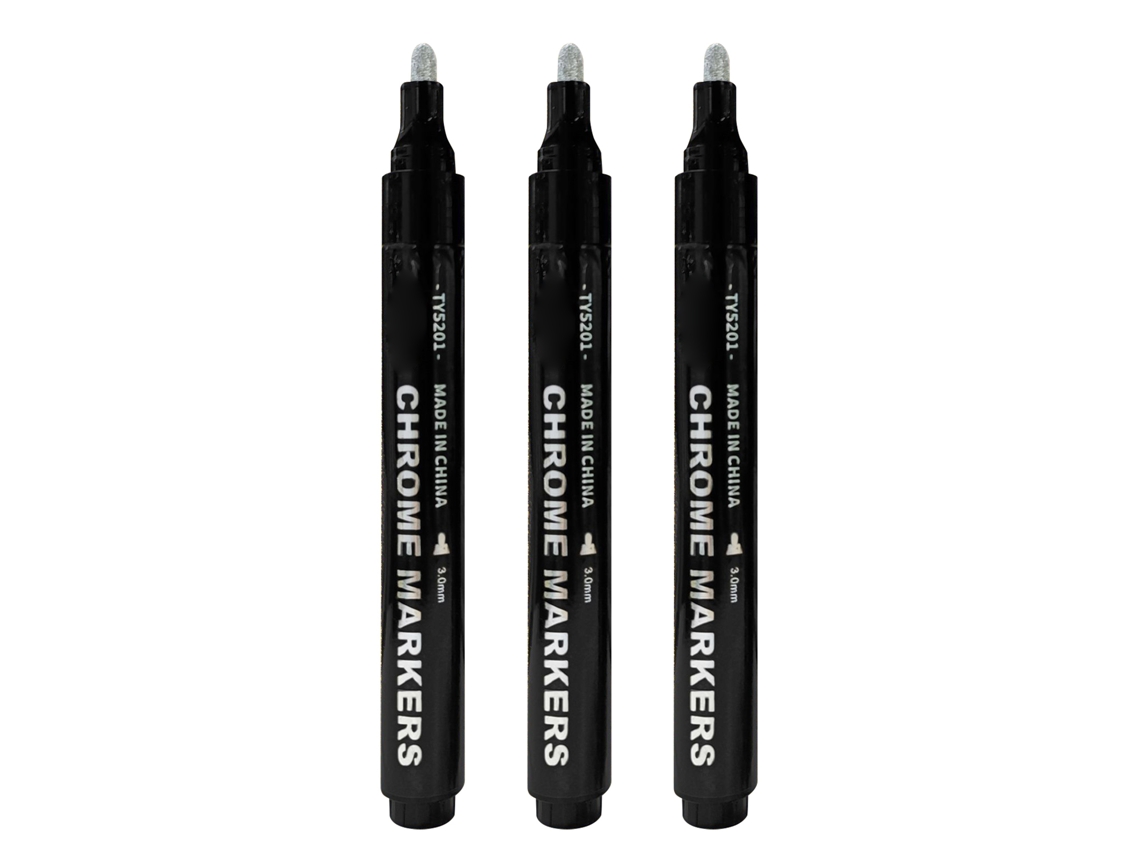 3pack Canetas de Tinta Cromo Prata com Pontas 0.7mm+1mm+3mm para Projetos Diy Arte Superfícies Plástico Vidro Metal
