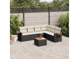 7 Pcs Conjunto De Sofás P/ Jardim C/ Almofadões Vime Pe Preto Dkd Home Decor