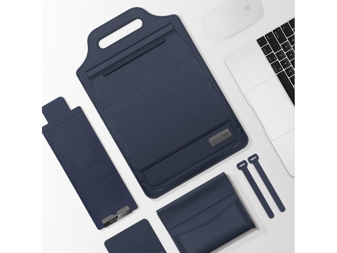 Bolsa Protetora Para 13 A 14 Polegadas Com Suporte E Tapete De Rato, Em Pele Sintética, Com Estojo Para Acessórios Azul Hexinyigjly