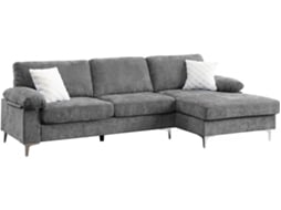 Sofá de Canto Reto Jade em Tecido Chenille 3 Lugares Cinzento Claro HABITAT ET GARDEN