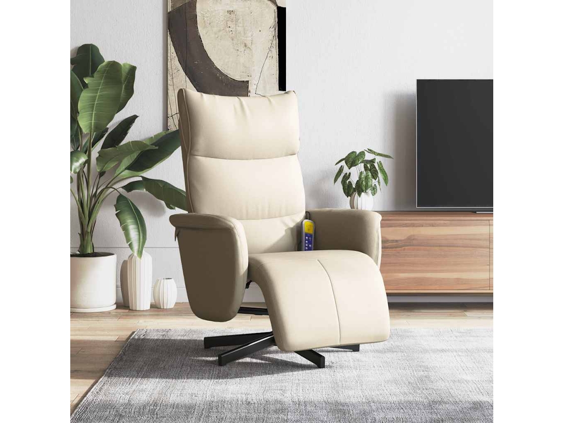 Vidaxl Cadeira Massagens Reclinável C/apoio Pés Couro Artificial Creme